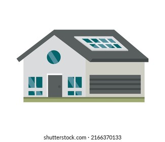 House With Solar Panel In Roof Icon Flat