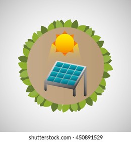 house with solar panel and sun, green concept, vector illustration