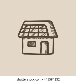 House with solar panel vector sketch icon isolated on background. Hand drawn House with solar panel icon. House with solar panel sketch icon for infographic, website or app.