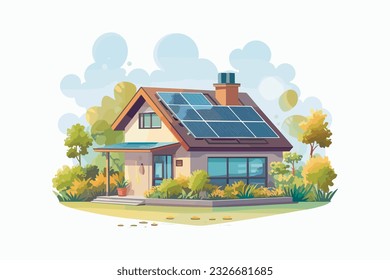 House with solar panels. Alternative energy source. Vector illustration in flat style