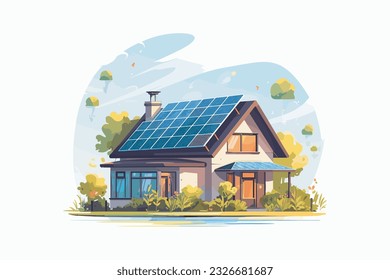 House with solar panels. Alternative energy source. Vector illustration in flat style