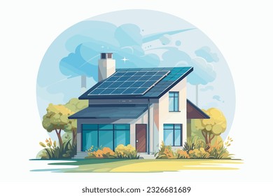 House with solar panels. Alternative energy source. Vector illustration in flat style