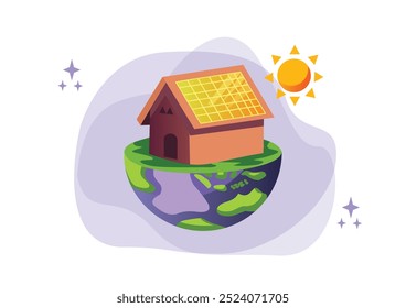 Casa com painéis solares aproveitando a energia solar para energia limpa e sustentável, promovendo a vida ecológica e reduzindo a pegada de carbono. Adequado para sites ambientais, campanhas de economia de energia