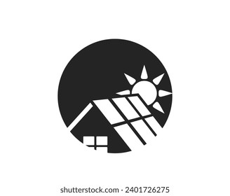 house with solar panels logo. sustainable and renewable energy symbol. vector image in simple style