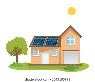 Casa com painéis solares no telhado