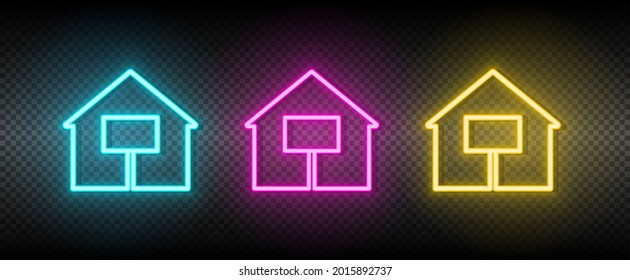 casa, se vendió icono del vector neón. Ilustración conjunto de iconos azul neón, amarillo, rojo