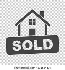 House With Sold Sign. Flat Vector Illustration On Isolated Background