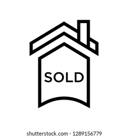 House sold sign icon vector black - linear house sold sign