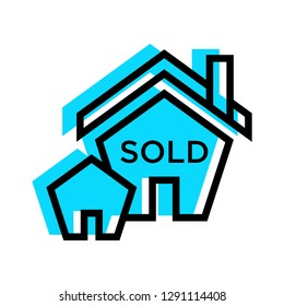 House sold sign icon vector light blue - Linear fill house sold sign