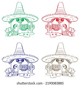 Das Haus mit der Sombrero Vektorgrafik. Schöne Illustration eines mexikanischen Hauses
