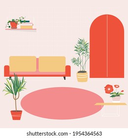 House space furnishing. Empty no people living room. Interior design. Apartment with furniture. Modern trendy vector illustration