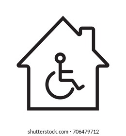 House with special facilities linear icon. Invalids residence thin line illustration. Handicap hospital contour symbol. Vector isolated outline drawing