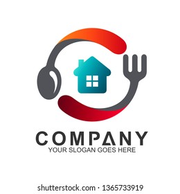 House With Spoon And Fork Logo In Circle Shape, Vector Kitchen, Home Kitchen Logo