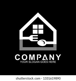 house with spoon fork logo, food and cooking vector, restaurant logo, home kitchen