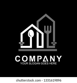 house with spoon fork logo, food and cooking vector, restaurant logo, home kitchen