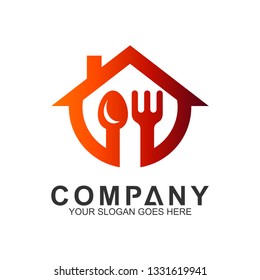 House With Spoon Fork Logo, Food And Cooking Vector, Restaurant Logo, Home Kitchen