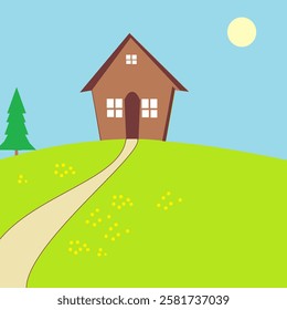a house in spring and flowers bloom in the yard