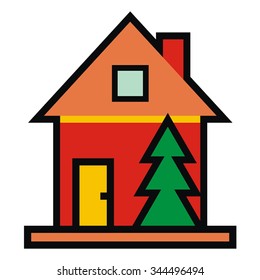 house and spruce, color icon, vector