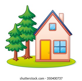 House and spruce trees.