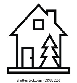 house and spruce, vector icon, contour drawing