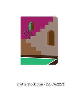 house stairs and gate cover design vector illustration