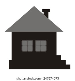 house with stairs, vector icon, black and gray silhouette