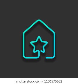 house with star icon. line style. Colorful logo concept with soft shadow on dark background. Icon color of azure ocean