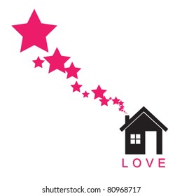 House and stars instead of smoke rising from the chimney on a paper-background. Abstract vector illustration.