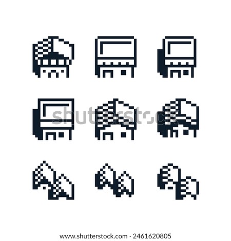 House sticker. Home icon. Pixel art style design for logo, web, mobile app, badges and patches. Video game sprite. 8-bit. Isolated vector illustration.  