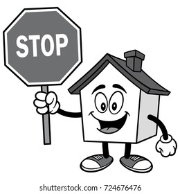 House with Stop Sign Illustration