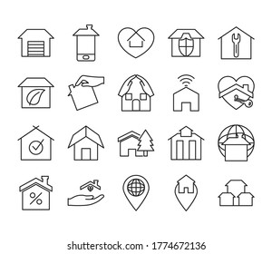 house storage and home icon set over white background, line style, vector illustration