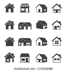 House and store Icon set. home symbol isolated on white background. Vector Illustration.