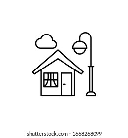 House, street lamp, cloud icon. Simple line, outline vector elements of city for ui and ux, website or mobile application