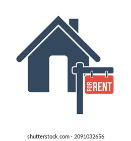 house and street rent sign, real estate flat vector icon