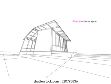 house structure architecture abstract drawing, 3d illustration vector