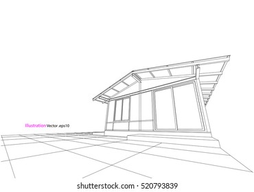 house structure architecture abstract drawing, 3d illustration vector