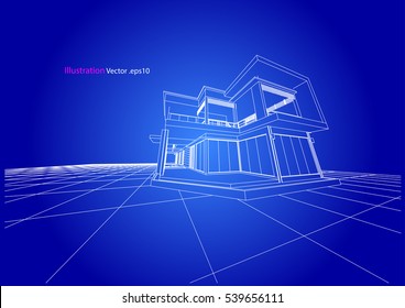 house structure architecture abstract drawing, 3d illustration vector