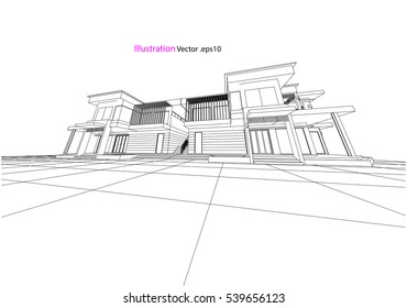 house structure architecture abstract drawing, 3d illustration vector
