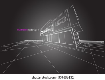 house structure architecture abstract drawing, 3d illustration vector