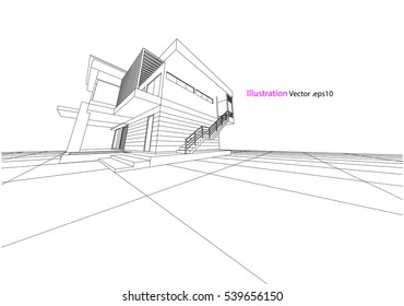 house structure architecture abstract drawing, 3d illustration vector