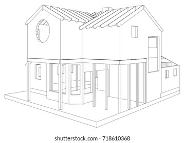 House structure architecture. Abstract drawing. Tracing illustration of 3d.