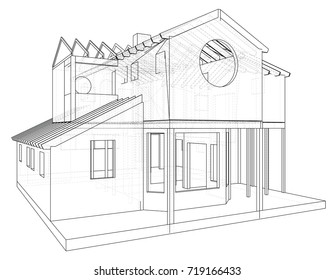 House structure architecture. Abstract drawing. Tracing illustration of 3d.
