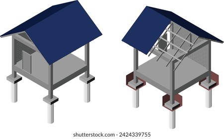 Haus und Gebäudestruktur , Pile-Träger für Lasten und die Montage von Betongrundlagen , 3D-Rendering