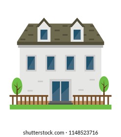 
A house structure with grassy yard outside and fence depicting home yard 
