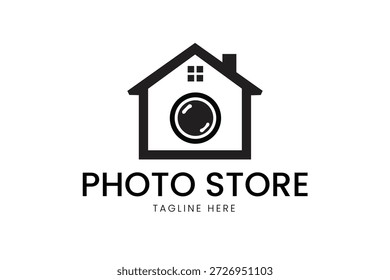 House structure integrated with a camera lens for photography Vector logo template