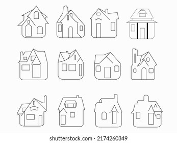 house style line art icon set .home square design icon logo 