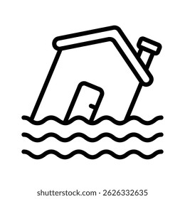 Uma casa submersa em água, representando inundações ou desastres naturais.