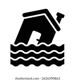 Uma casa submersa em água, representando inundações ou desastres naturais.