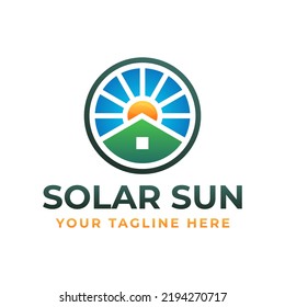 House and Sun Illustration Can Use For Solar System Roof Panel Company Logo