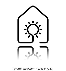 house with sun or light lamp icon. line style. Black icon with m